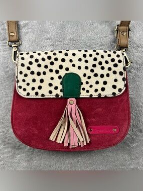 Soruka Polka Dot Flap Saddle Bag Crossbody Purse w/ Adjustable Strap Blue Pink